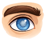 External photo of an eye with a cataract, appearing slightly clouded.