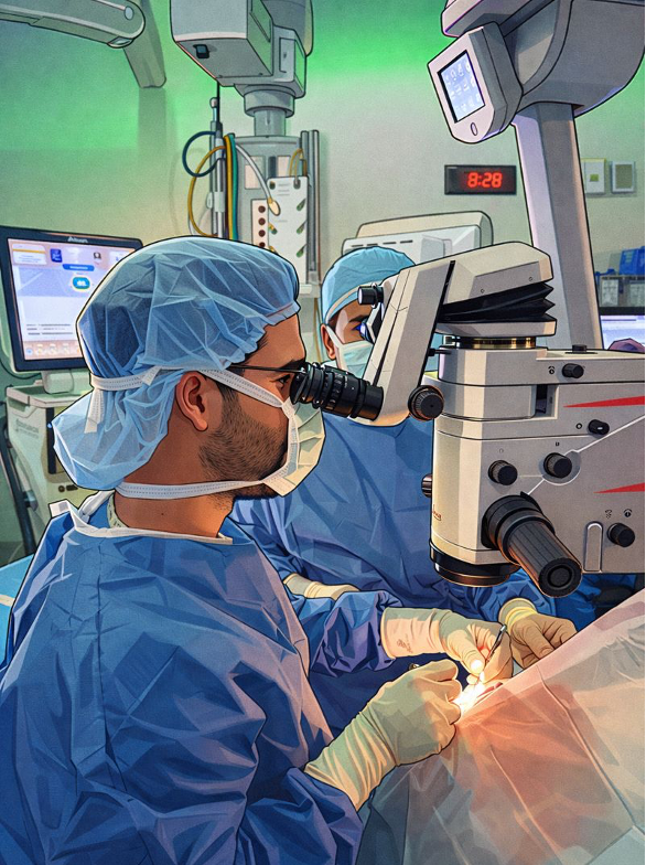 Dr. Bhargava performing cataract surgery in the operating room.